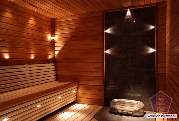Какое лучше освещение сделать в бане или сауне?