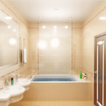 Подвесной, подшивной и натяжной потолок в светлой ванной