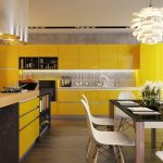 Желтый цвет для оформления кухни с освещением